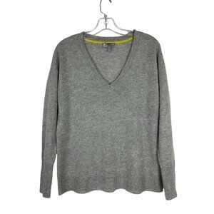 JC Penney Women's Small Gray Sweater V-Neck 100% Cashmere Long Sleeve